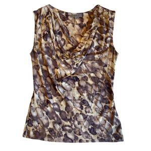Classiques Entier Silk Blend Floral Printed Purple Cowell Neck Sleeveless Top MD